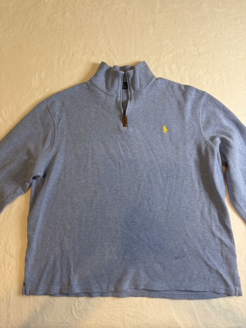 Ralph Lauren Light Blue Half-Zip Sweater with Yellow Logo Tag